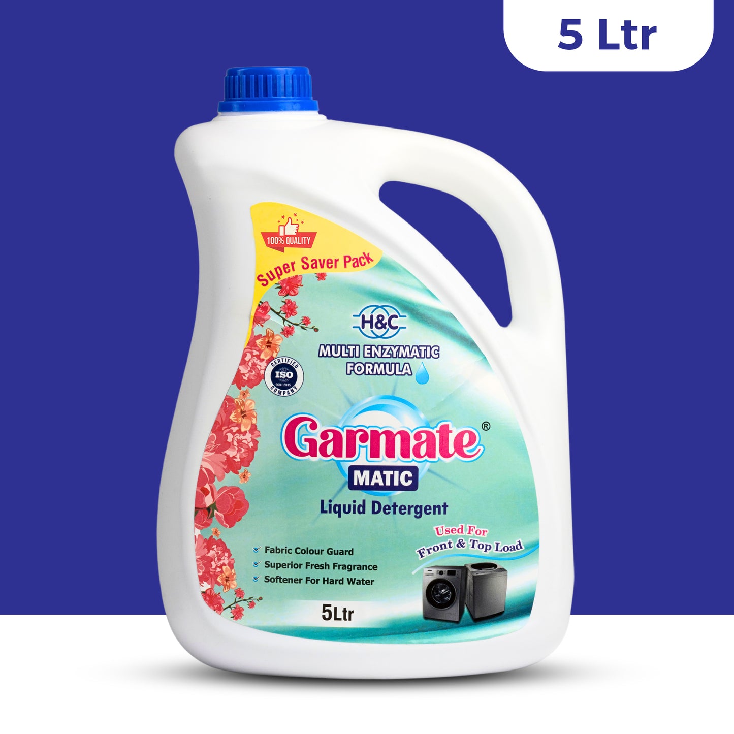 Garmate MATIC Liquid Detergent - 5 Litre (Super Saver Pack) With Nimjar Toilet Cleaner 500ml Free