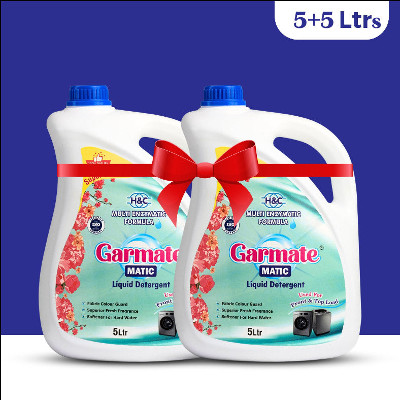 Garmate MATIC Liquid Detergent Freedom Offer - 5+5 Liters (Super Saver Pack) With Nimjar Toilet Cleaner 1 L Free