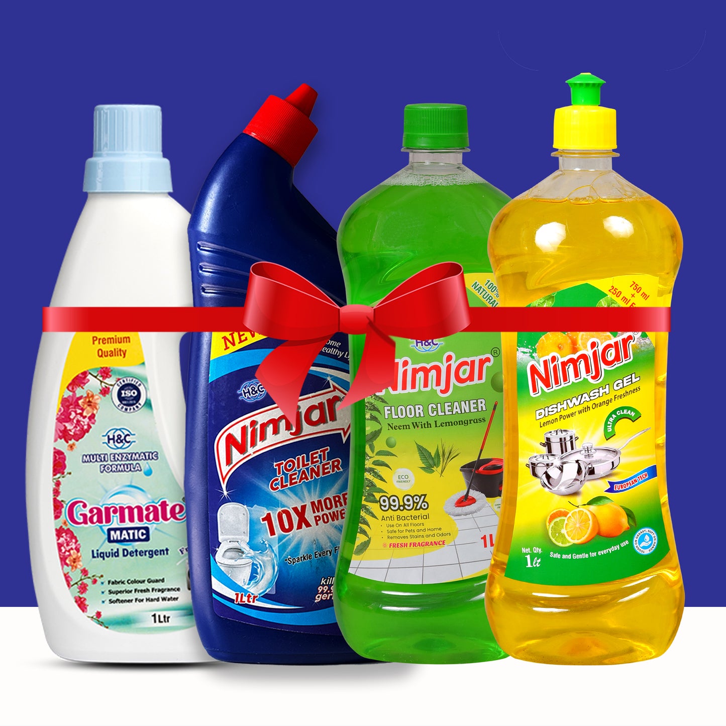 Garmate Matic Liquid 1L+Nimjar Toilet Cleaner 1L+Nimjar Floor Cleaner 1L+Nimjar Dishwash Gel 1L(4-in-1 Pack)
