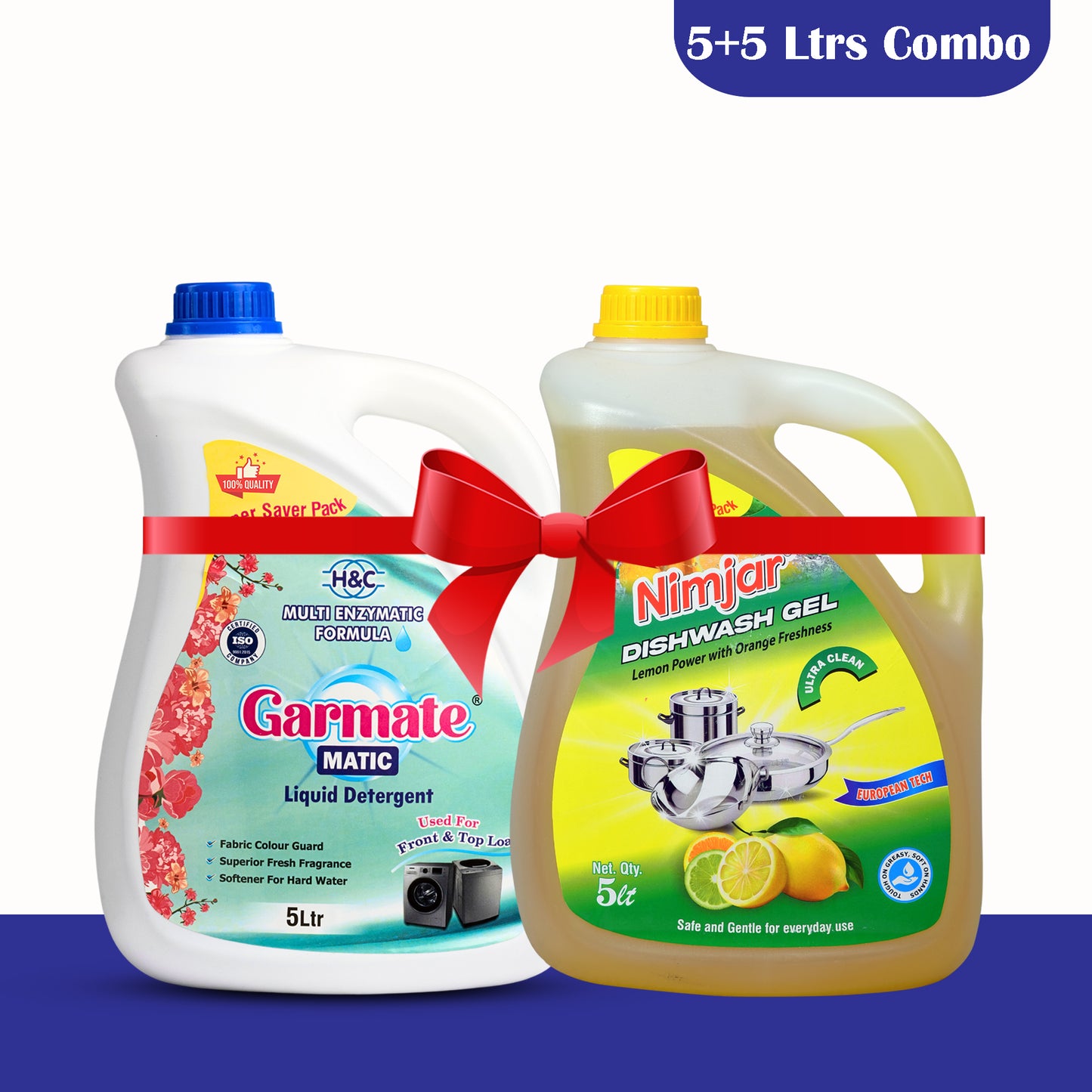 Garmate MATIC Liquid Detergent + Nimjar Dishwash Gel Offer - 5+5 Liters (Super Saver Packs)