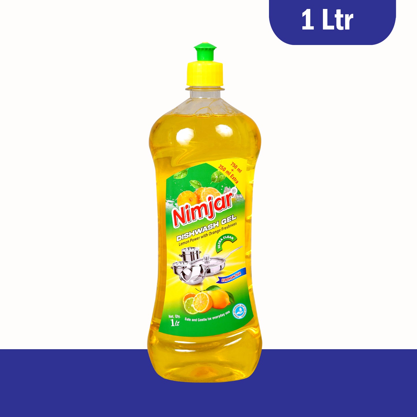 Nimjar Dishwash Gel 1 Liter (Lemon Power With Orange Fragrance)