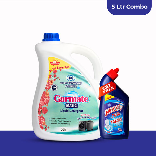 Garmate MATIC Liquid Detergent - 5 Litre (Super Saver Pack) With Nimjar Toilet Cleaner 500ml Free